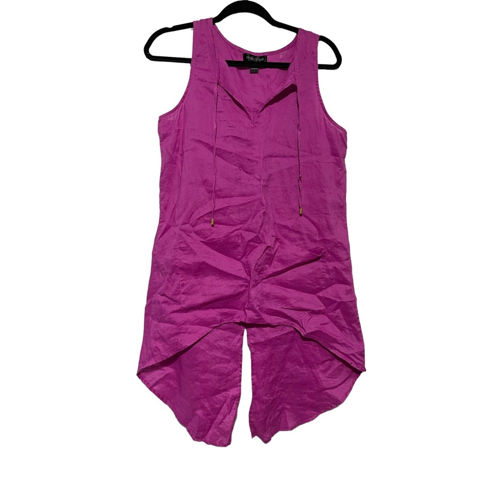 August Silk Womens Linen Blend Sleeveless Tunic Top Magenta Pink Split Hem Sz S - Picture 4 of 4